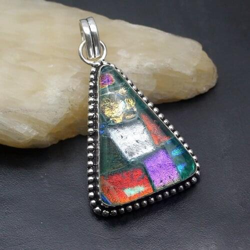 Hermosa Dreamy Fashion Origin Dichroic Glass Pendant Necklace Pendant 2 1/4 Inch A112