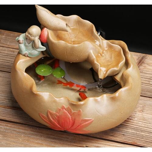Green plant furnishing articles Household aquarium water Ceramic fountain office desktop furnishing articles feng shui