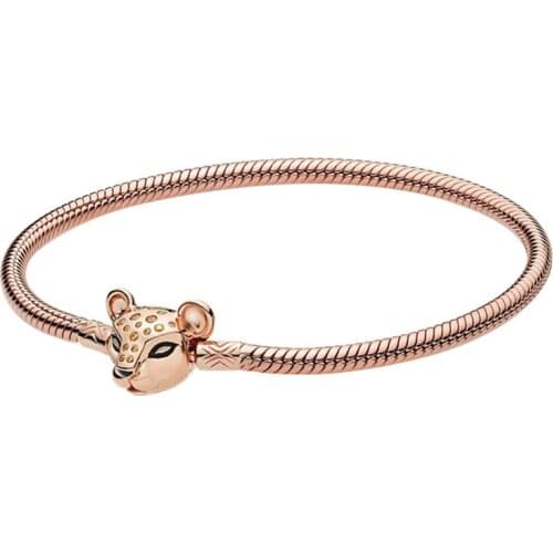 Lion Buckle Rose Gold Bracelet High quality 3mm snake chain bracelet diy unique bead charms bangle jewelry for women gift