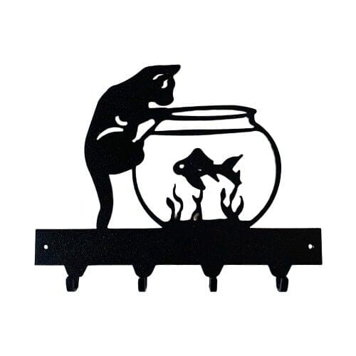 Foccaa Designed Metal Key Robe Hook Curious Cat Fish