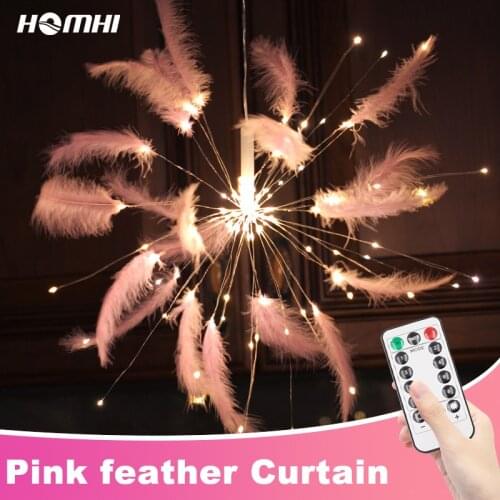 Feather Fireworks Luces Led Decoracion Guirlande Lumineuse Pink Room Decor Home Fairy Lichterkette Tiras Remote Control Dropship