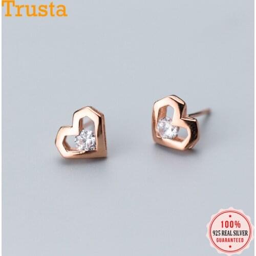 Trustdavis Genuine 100% 925 Sterling Silver Dazzling CZ Heart Stud Earrings For Woemn Girl Silver 925 Jewelry Wedding Gift DT37