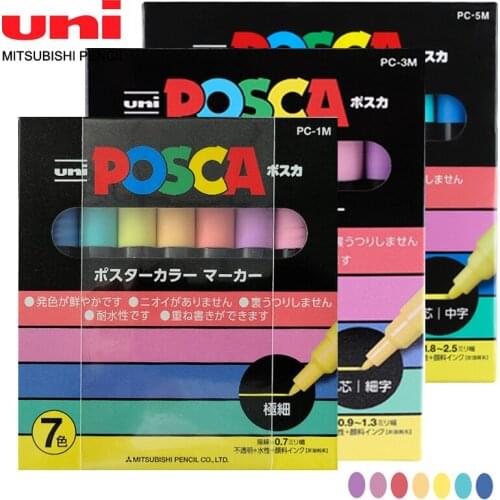 UNI POSCA series marker pen combination painting POP poster advertising pen PC-1M / PC-3M / PC-5M 7 kinds of light color set