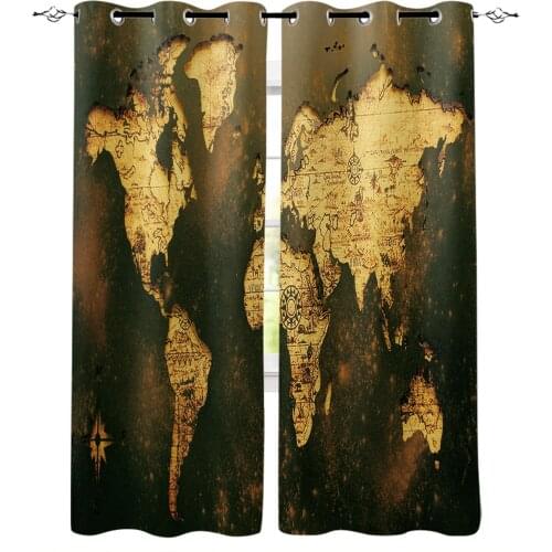 Wold Map Vintage Window Curtains For Living Room Bedroom Home Decoration Panels For Kitchen Kids Curtains