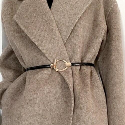 High Quality Charming Shiny Cummerbunds Coat Gold Oval Buckle Belt Women Black Thin Patent Leather Adjust Waistbands For Dress