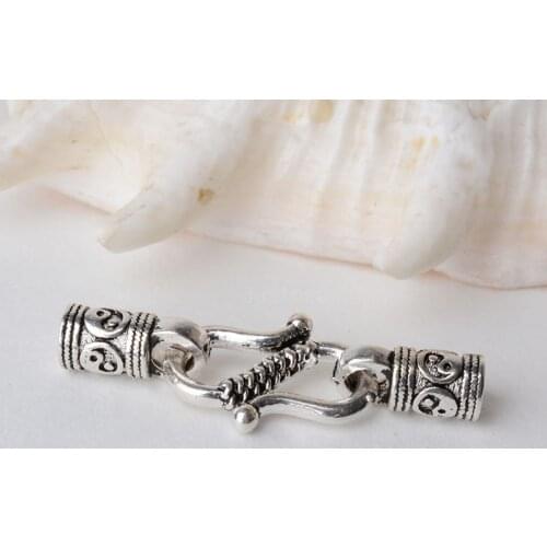 Antiqued solid 925 sterling silver S Clasp Leather Cord End Cap , silver jewelry diy findings/components