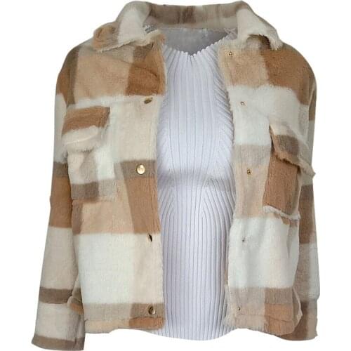 Ladies Thick Jacket Streetwear Fur Female Parkas Plus Size Fashion Women Winter Warm Top Long Sleeve Plaid Fleece Coat Elegant