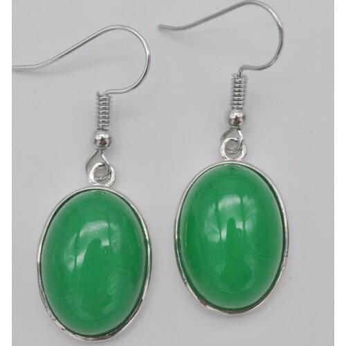 Green Jad e Stone Oval Beads Dangle Earrings Jewelry For Woman Gift T258