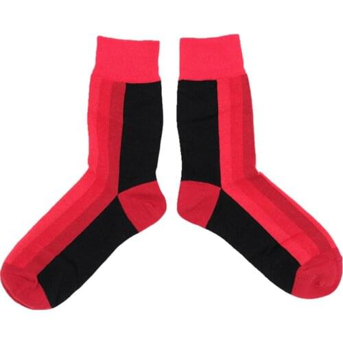 Womens spring autumn cotton crew socks fashion street trend red and black stitching color casual wild funny happy Girls socks
