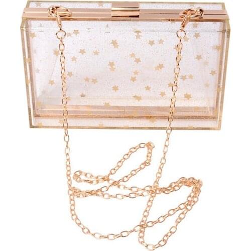 Women Acrylic Transparent Gold Star Evening Bags Purses Clutch Vintage Banquet Handbag (Transparent)