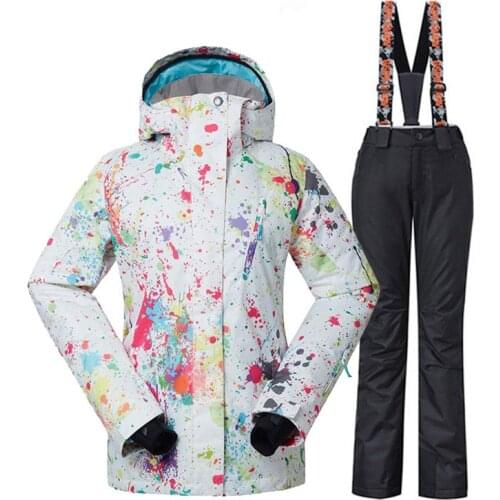 Gsou Snow Women Snow Wear Suit Winter Snowboarding Clothing Waterproof Windproof Skiing costume Ski Jackets + Strap Pants Brand