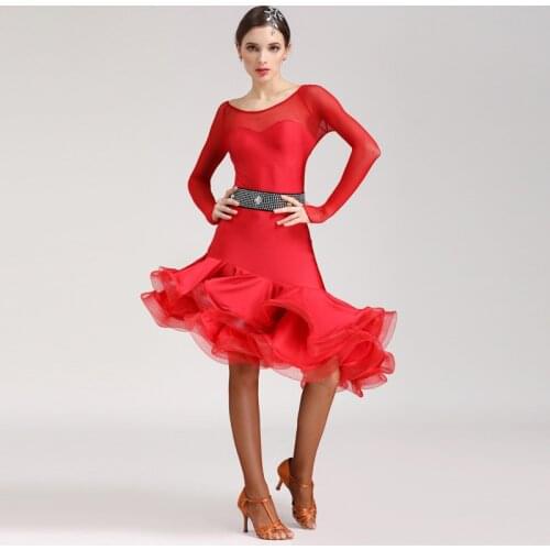 New Fashion Sexy long sleeve Latin Dance Tassel one-piece dress for women/female, Ballroom tango Cha Cha Rumba Costumes