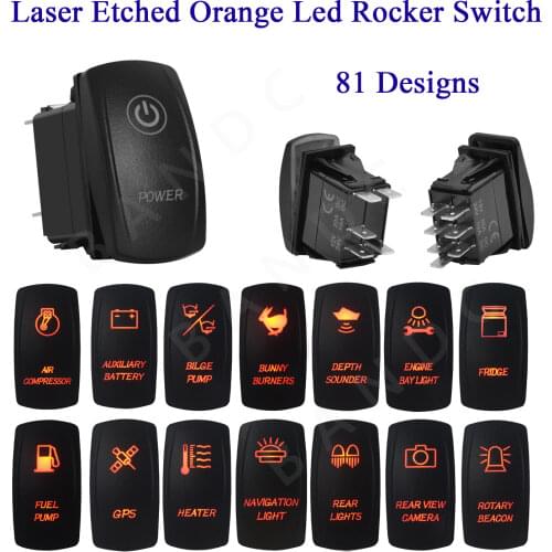 5P 7P SPST DPDT Laser Etched Car Boat Button Switches for Car Boat Marine RV ARB Vehicle Bus,Orange LED Lights12V 24V Waterproof