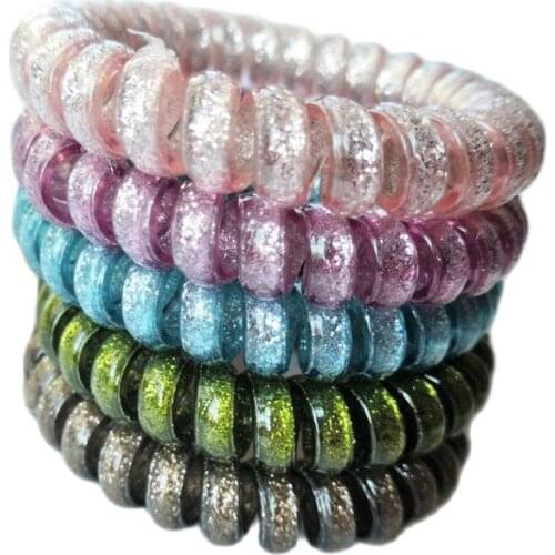 Lots 10 Pcs Spangly Telephone Wire Line Elastic Gum Coil HairBand Scrunchies Girls Ponytail Holder Hair Rubber Rope