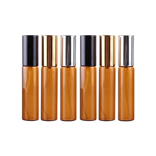 100pcs/lot 5ml 10ml Amber Glass Empty Atomizer Perfume Bottle With Aluminum Cap Refillable Perfume Bottle Vials Travel Bottle