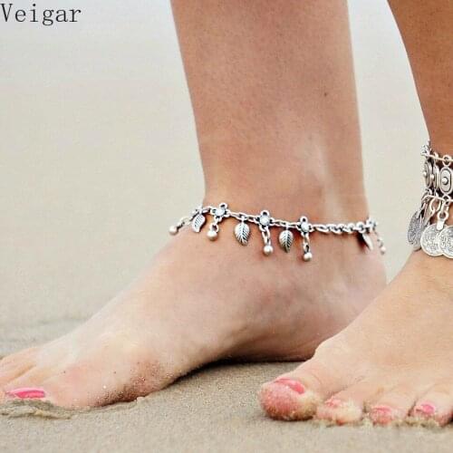 2018 Bohemia Silver Plated Leaf Anklet Bracelet Tobilleras De Plata Para Mujer Ankle Bracelets for Women Body Jewelry