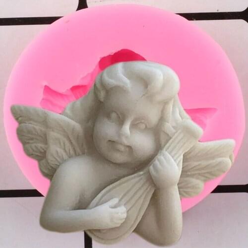 3D Angel Silicone Mold Baby Birthday Fondant Molds Violin Chocolate Cake Decorating Tools Resin Clay Candy Mould