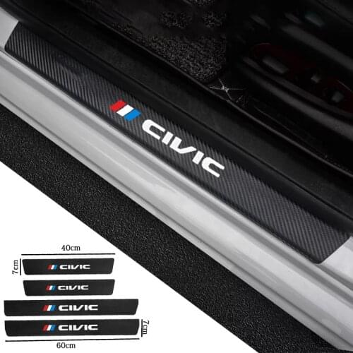 For Honda Civic 10th 8th Type R 2008 2012 2018 2006 Accessories 4PCS Leather Carbon Fiber Car Door Sill Guard Protected Sticker