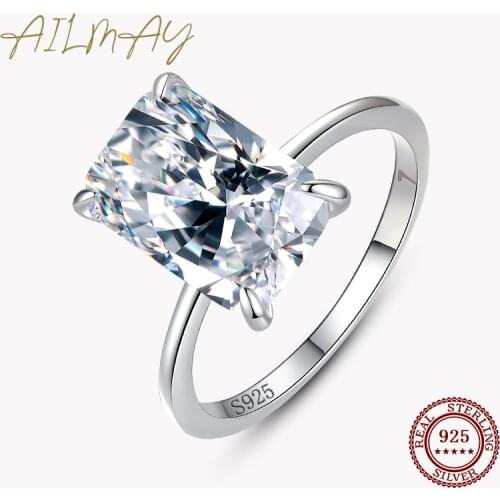 Ailmay 3CT Luxury Rectangle Clear Zircon CZ Ring 925 Sterling Silver Fashion Sparkling Finger Rings Fine Female Fashion Jewelry