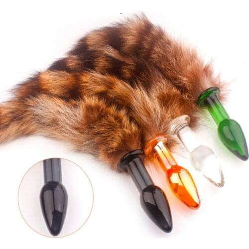 Fox Tail Anal Plug Crystal Smooth Glass Anal Pleasure Bead Butt Plug Stimulator Sex Products Adult Flirt Toys For Women