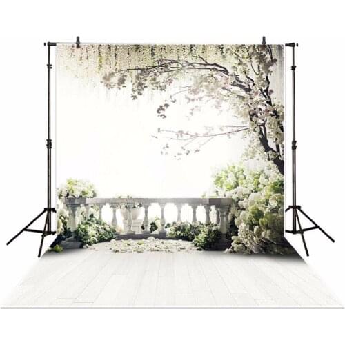 White Flower Tree Photography Background for Wedding 10x10 Brick Hence Vintage Garden Photo Backdrops for Photo Studio Props