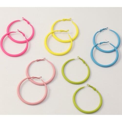 Macaron Colors Paint Big Round Hoops Earrings Female Hip Hop Geometric Rings Circle Loop Earring for Women Fashion Jewelry Gifts