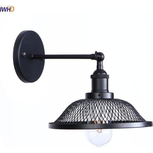 IWHD Loft Style Black LED Wall Light Fixtures Home Lighting Stair Bar Bedroom Iron Edison Antique Wall Lamp Sconces Vintage
