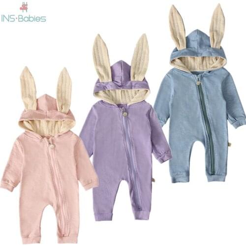 Spring Newborn Baby Boy Clothes Hooded Baby Girl romper Christmas Newborn Jumpsuit with big ear Zipper cute kids Toddler Costume