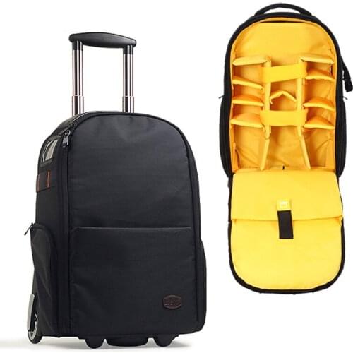 Roadfisher DSLR SLR Camera Backpack Travel Rucksack 15'' Laptop Bag Insert Case With Luggage Bar Trolley For Canon Nikon Sony