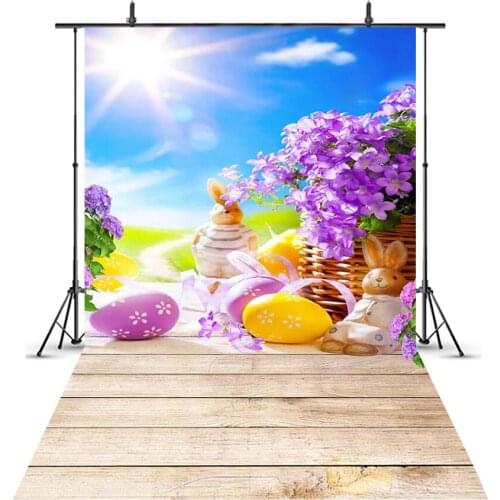 MEHOFOTO Easter Eggs Background Spring Meadow Flowers Photography Backdrop Wooden Board Baby Newborn Child Kid Portrait 212