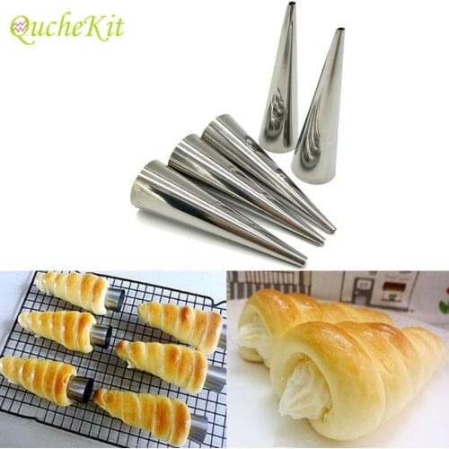 12pcs 14cm Baking Cones Baked Croissants Tubes Pastry Roll Cake Mold Pastry Cream Horn Baking Mold Danmark Coil Mold Tools