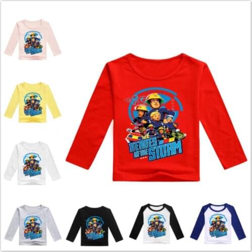 Spring Cartoon All-New Movie Heroes of The Storm Fireman Sam Print Baby Boys Girls Long Sleeve T-shirts Kids Clothes Tops Tees