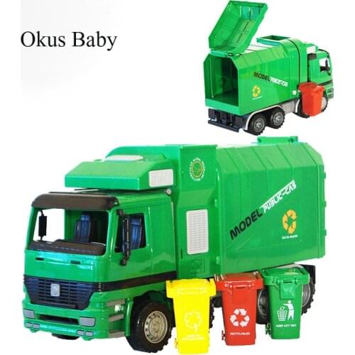 Music And Lights Large Size Children Simulation Inertia Garbage Truck Sanitation Car Vehicle Toy Kid toys With 3 Garbage Cans