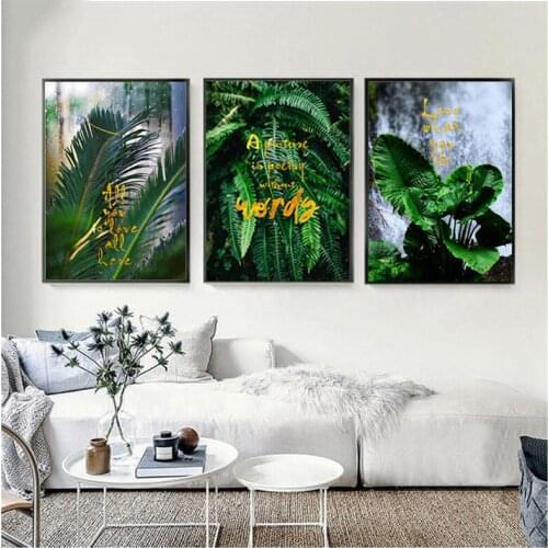 Plants Gold Green Diamond Painting Full Drill Square Round 5D Diy Diamond Embroidery Leaves Mosaic Crystal Wall StickersZP-4489