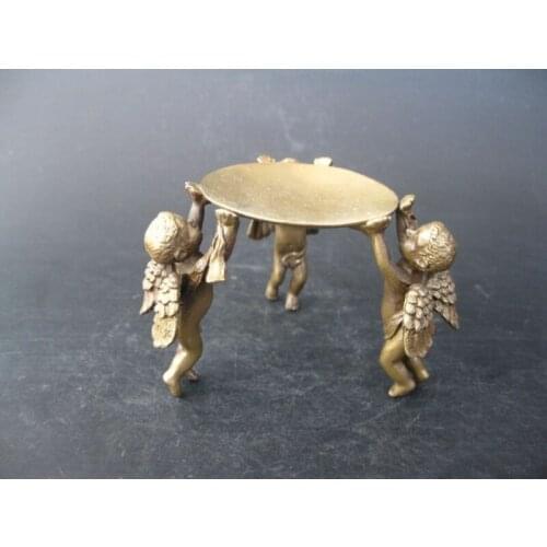 Chinese Old Ancient Asian Bronze Handmade Angel Statue Oil Lamp Candlestick