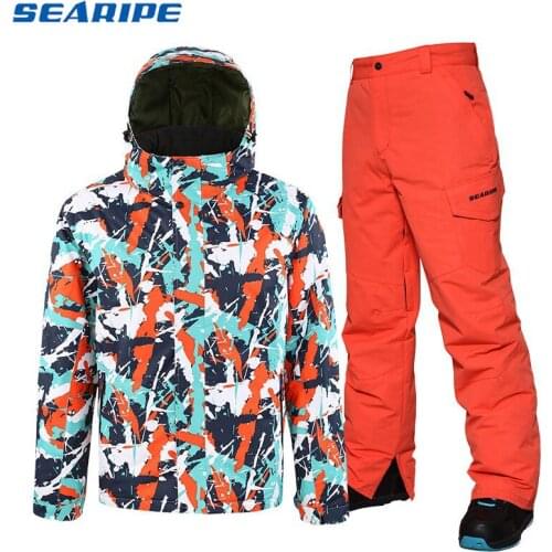 SEARIPE Brand Ski Suit Men Ski Jacket Pants Snowboard Sets Waterproof Mountain Skiing Suit Winter Male Outdoor Sport Clothing