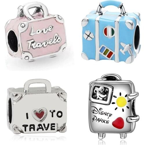 Cute Suitcase Beads for Jewelry Making Fit Original Pandora Charms Bracelet Women Heart Love Travel Bag Trunk Charm DIY Berlpque