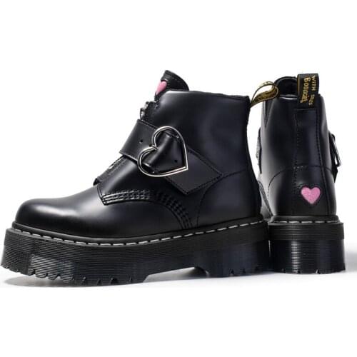 Fashion Zipper Martin Boots Girls High Heel Platform Women Heart Buckle Motorcycle Boots Female Flat Flatform Shoes Ankle Boots