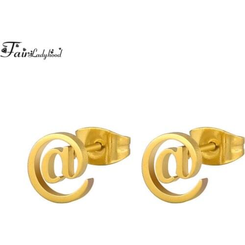 FairLadyHood Stainless Steel Mouse @ Symbol Earrings Fashion Trend Cute Stud Earrings