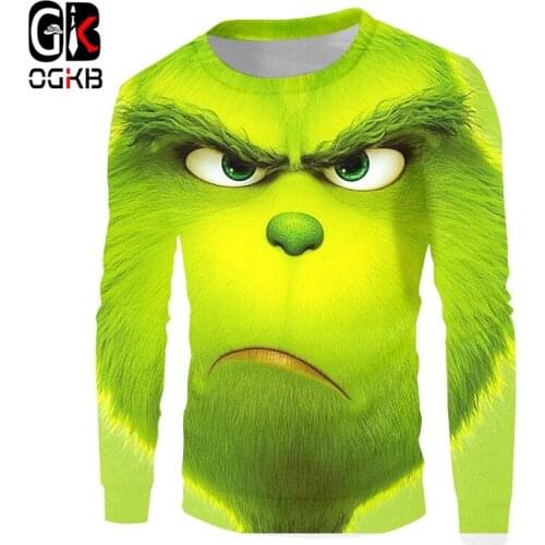 OGKB 2019 New Streetwear Sublimate Custom Long Sleeve Green Monster Sweatshirt Anime 3D Printing Sweatshirt Design Dropshipping