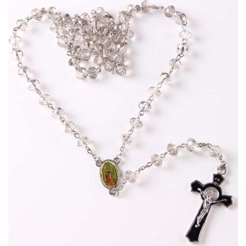 Wholesale New Catholic Female Deity The Madonna 6*8mm Red Crystal Beads Saint Jesus Crucifix Cross Rosary 10 pcs/lot