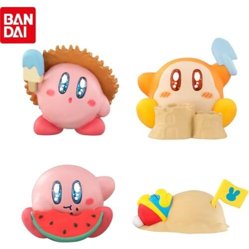 Bandai Genuine Gashapon Kirby Summer Beach Character Modeling Dolls Cute Waddle Dee Action Figure Toys Gifts For Children