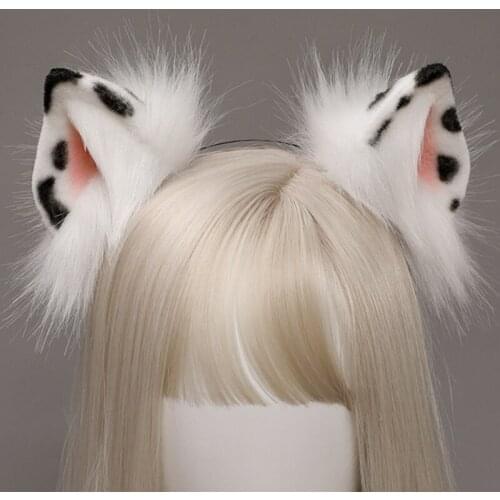 Handmade Fluffy Leopard Cat Ears Headband Realistic Faux Fur Animal Cosplay Hair Hoop Anime Lolita Kawaii Party Photo Props Hai