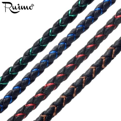RUIMO Round 4mm Genuine Braided Leather Cord Thread Braided String Rope For DIY Leather Bracelet Jewelry Making Accessories