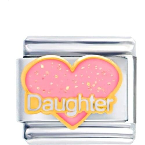 Composable Links Classic 9mm Fancy Girls Gliter Pink Heart Love Daughter Italian Charm Bracelet Fit Zoppini Brand