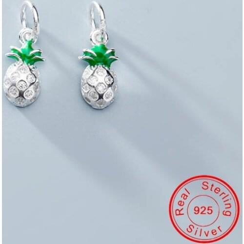 UQBing Solid 925 Sterling Silver Green Enamel Zircon Pineapple Pendant Charms Fit DIY Charm Bracelet Jewelry Findings