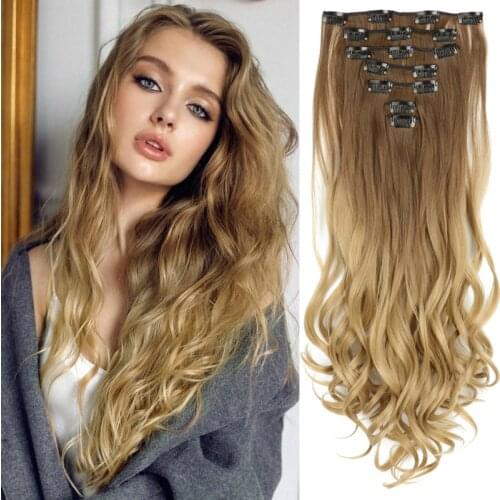 Lisi Girl Long Wavy Ombre Hair Extensions 16 Hairpins Clipped In The Hair Extensions To Synthesize A Heat Resistant Thick Wig