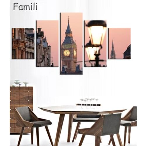 Modern Decorative Home Decor Picture 5 Piece Large London City Landscape Canvas Painting Pictures Modular picture