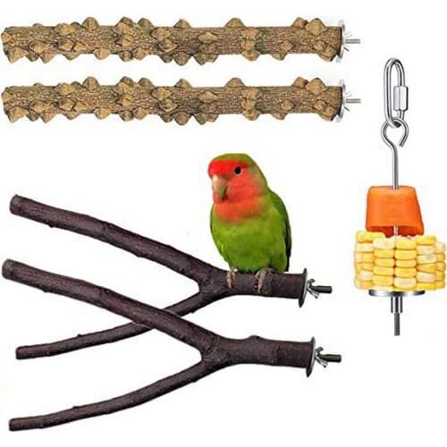 Pet Parrot Bird Standing Stick Toy Wood Branch Perches Bird Parakeet Perches Bite Claw Toy Bird Feeder Bird Cage Accessories