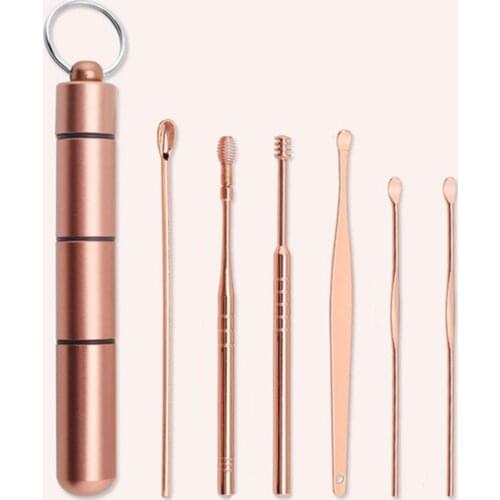 6 Pcs/Set Ear Wax Pickers Stainless Steel Earpick Wax Remover Cleaner Ear Pick Portable Ear Cleaner Spoon Care Ear Clean Tools